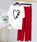Cotton Printed Night Suit Red Medium to XL