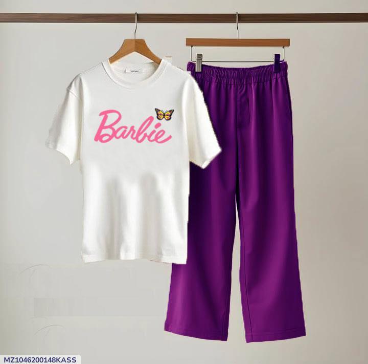 Women Printed Night Suit White Purple Cotton Jersey