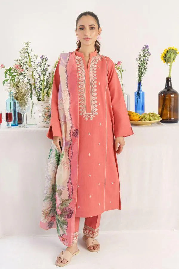 Stylish 3-Piece Pink Dhanak Suit with Wool Dupatta