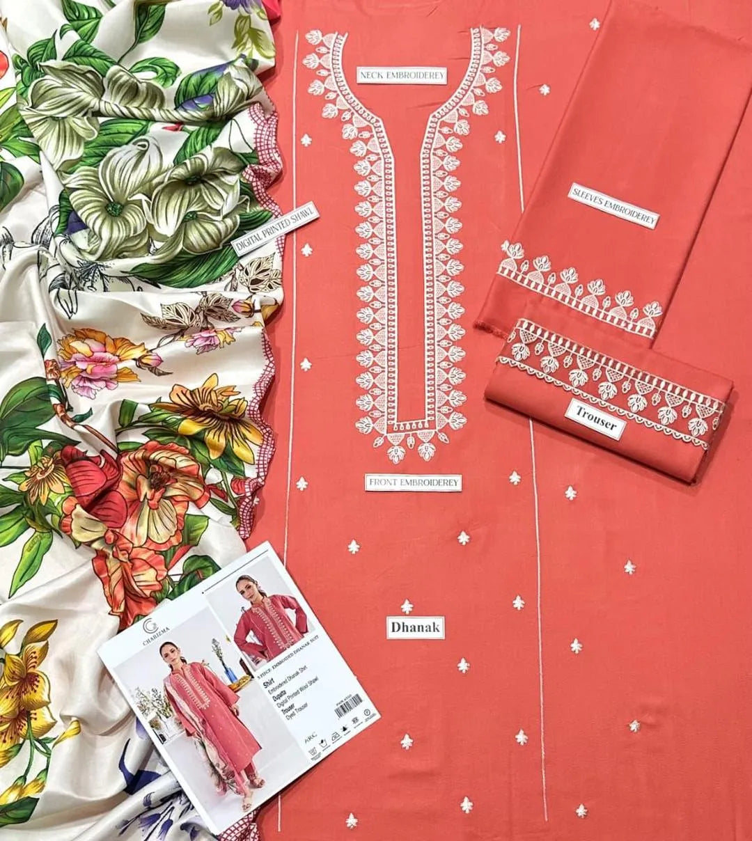 Stylish 3-Piece Pink Dhanak Suit with Wool Dupatta