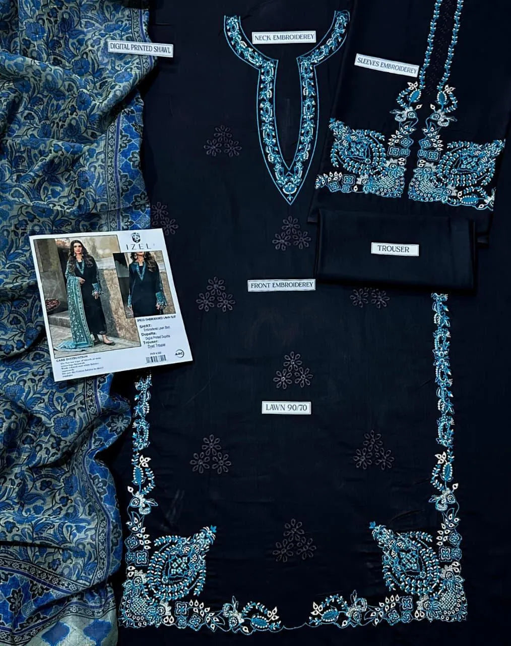 Black Embroidered 3-Piece Lawn Suit for Eid & Weddings