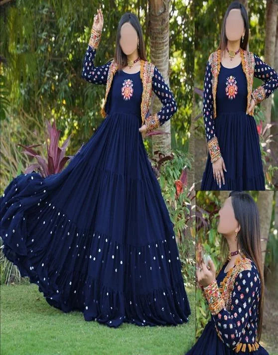 1 Pc Women’s Stitched Shamoz Silk Embroidered Koti Style Maxi