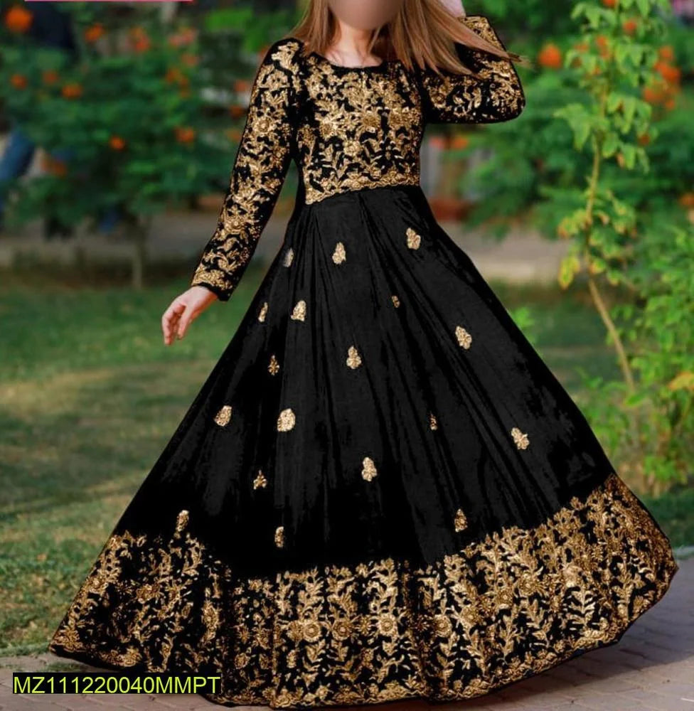 2 Pcs Women’s Stitched Shamoz Silk Embroidered Maxi Suit