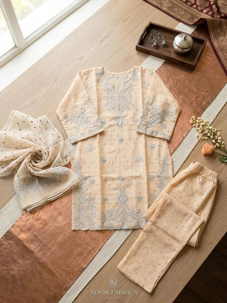 Cotton Lawn Embroidered 3Pcs Multicolor Suit Large