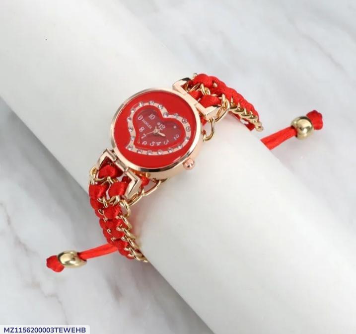 Women's Red Heart Dial Bracelet Watch with Gold Chain Strap