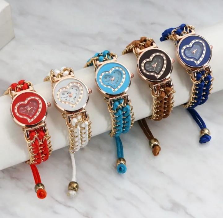 Women's Red Heart Dial Bracelet Watch with Gold Chain Strap