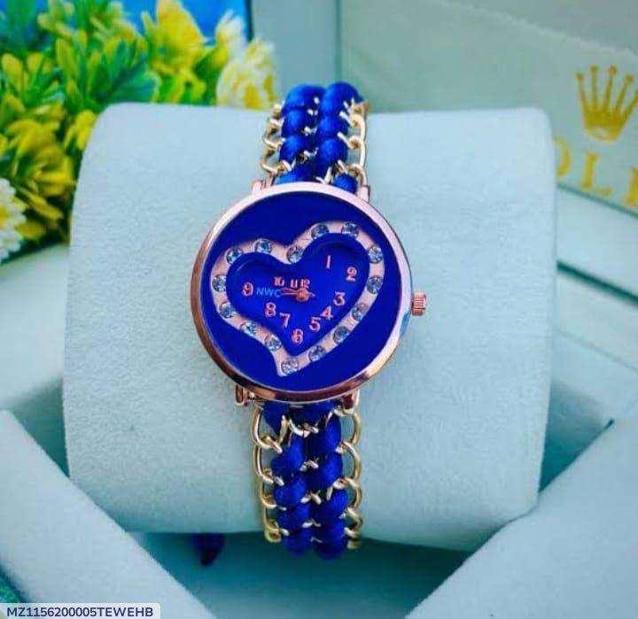 Women's Blue Heart Dial Quartz Watch with Chain Strap
