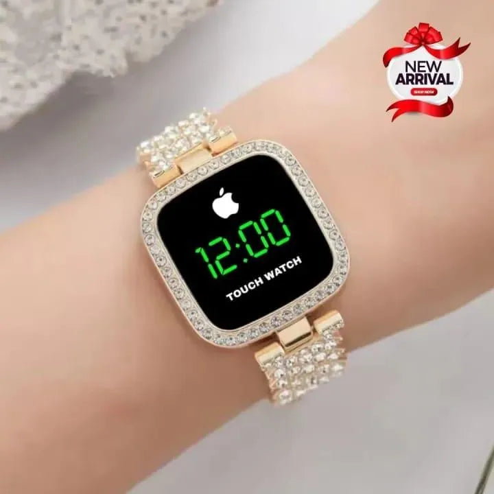 Women Square Digital Touch Watch with Diamond Chain Strap