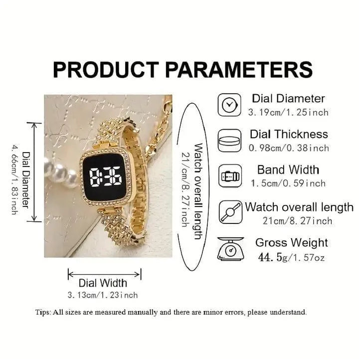 Women Square Digital Touch Watch with Diamond Chain Strap