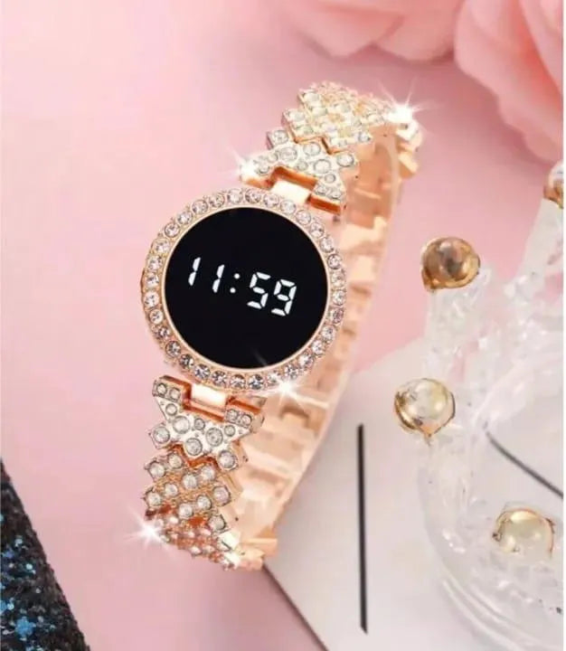 Digital Watch Gold Crystal Chain Strap for Women