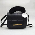 Black Rexine Crossbody Bag with Faux Fur Handle for Girls