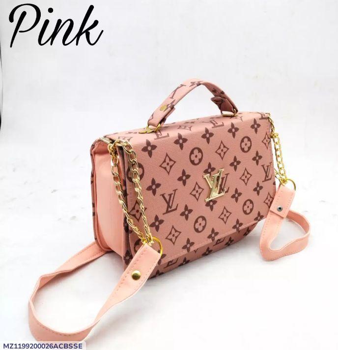 Pink Printed Crossbody Bag for Girls with Gold Chain Strap