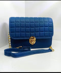 Blue Quilted PU Leather Crossbody Bag for Girls