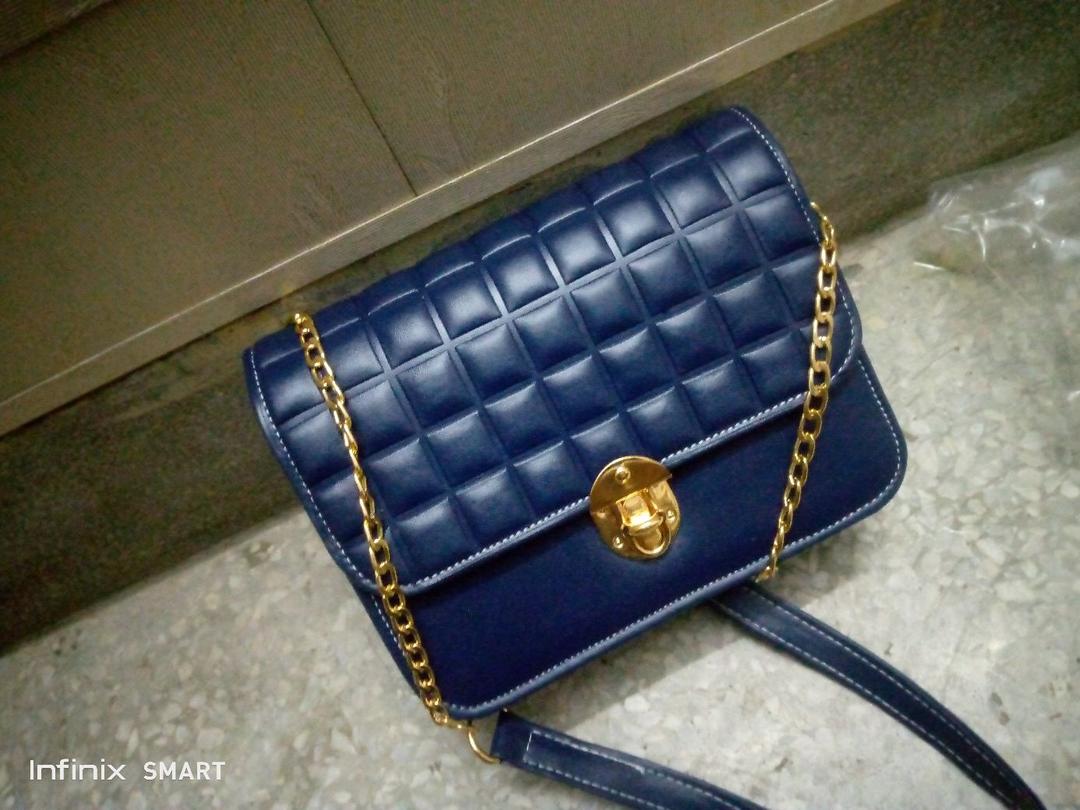 Blue Quilted PU Leather Crossbody Bag for Girls