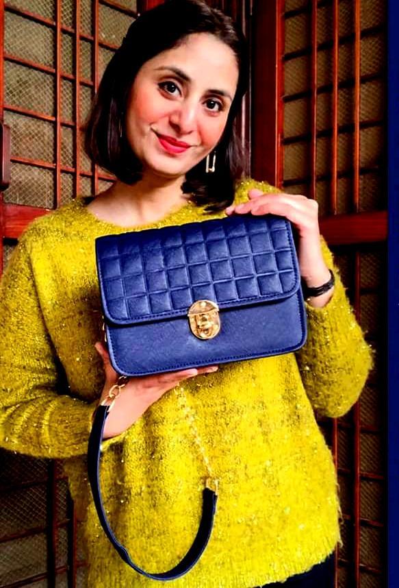 Blue Quilted PU Leather Crossbody Bag for Girls