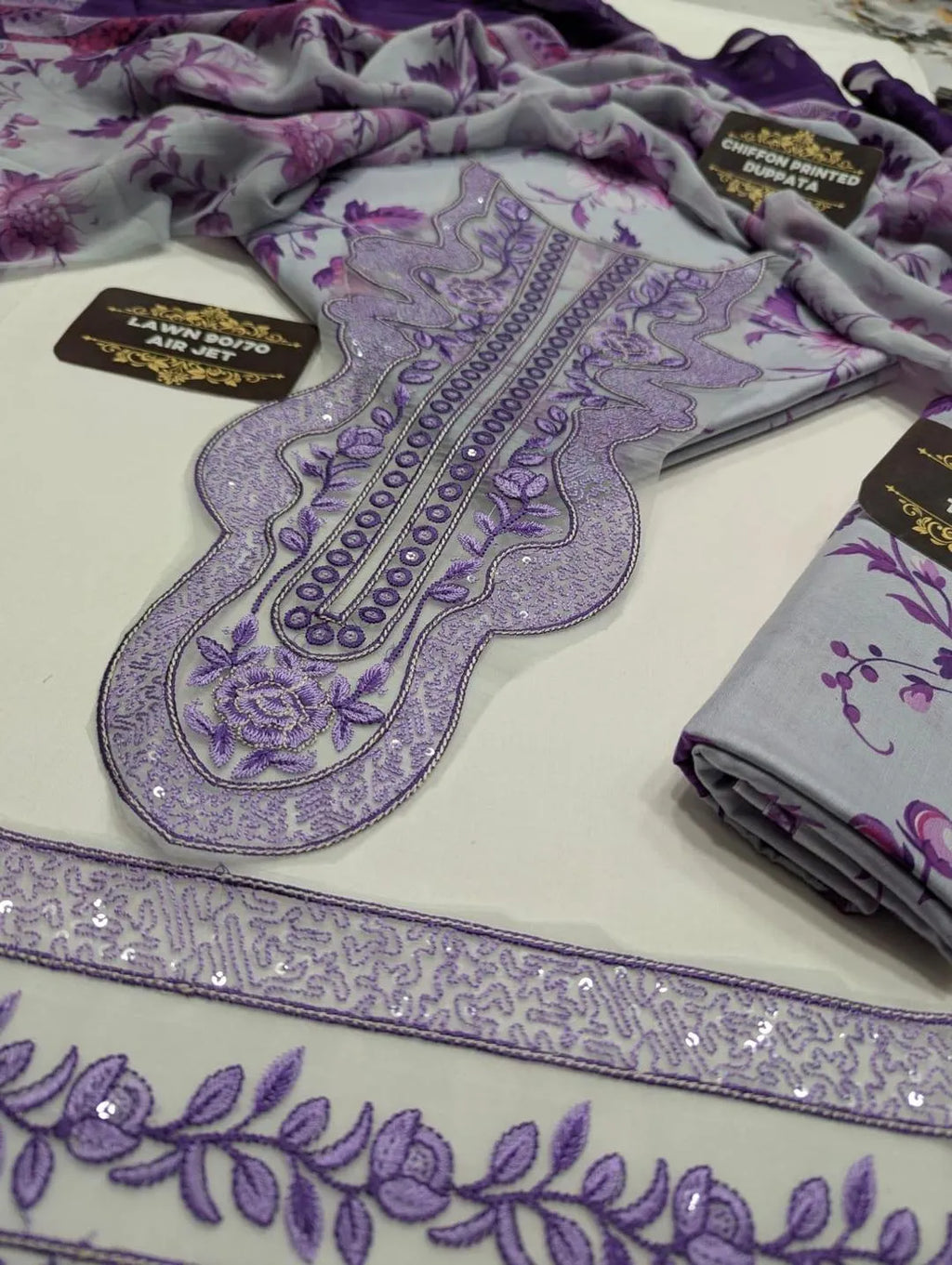 Anela's Unstitched Lawn 2026 Purple Floral Suit
