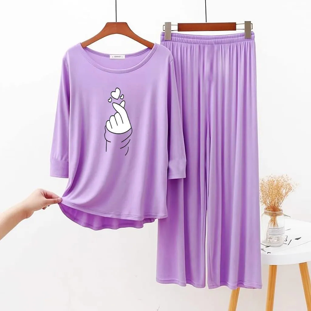 Purple Printed Night Suit for Women Cotton Jersey