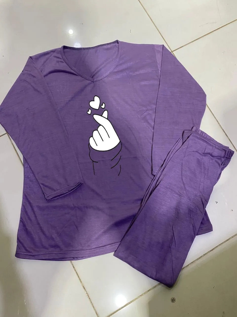 Purple Printed Night Suit for Women Cotton Jersey