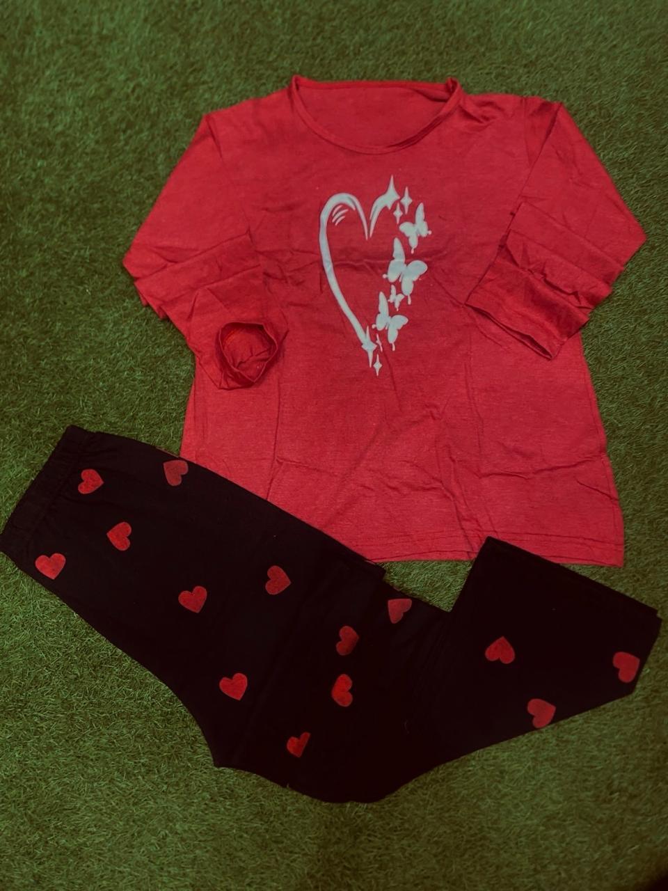 Pakistani Night Suit 2-Piece Cotton Jersey Red Heart Print
