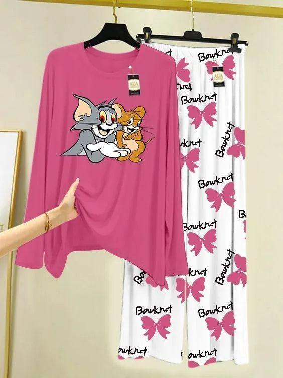 Tom and Jerry Printed Pink Sleep Set for Women