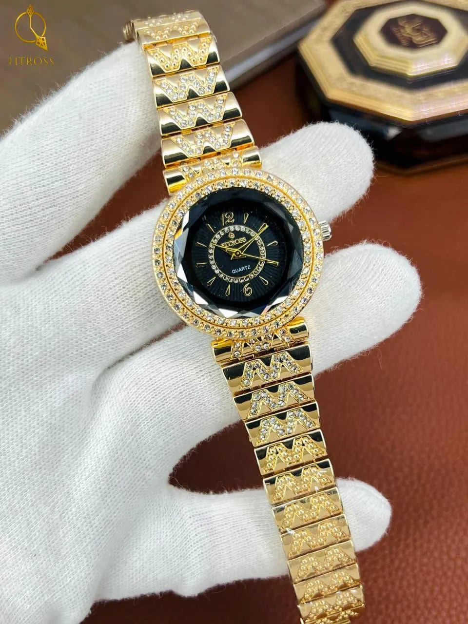 Golden Women's Diamond-Studded Watch Set of 3