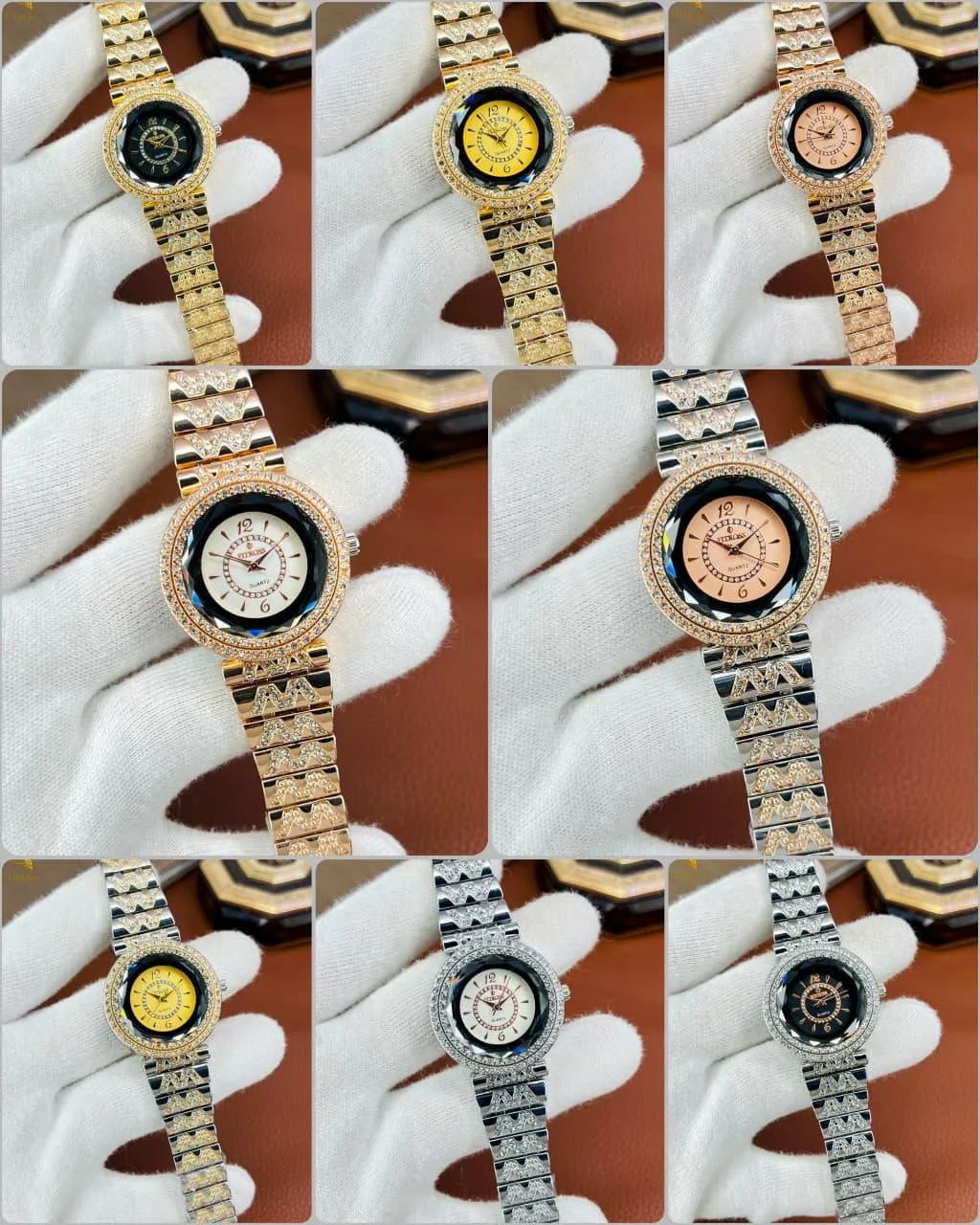 Golden Women's Diamond-Studded Watch Set of 3
