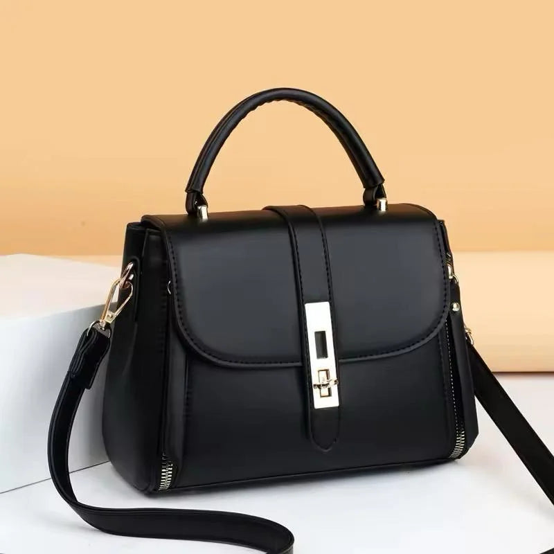 Black PU Leather Crossbody Bag for Girls Medium Size
