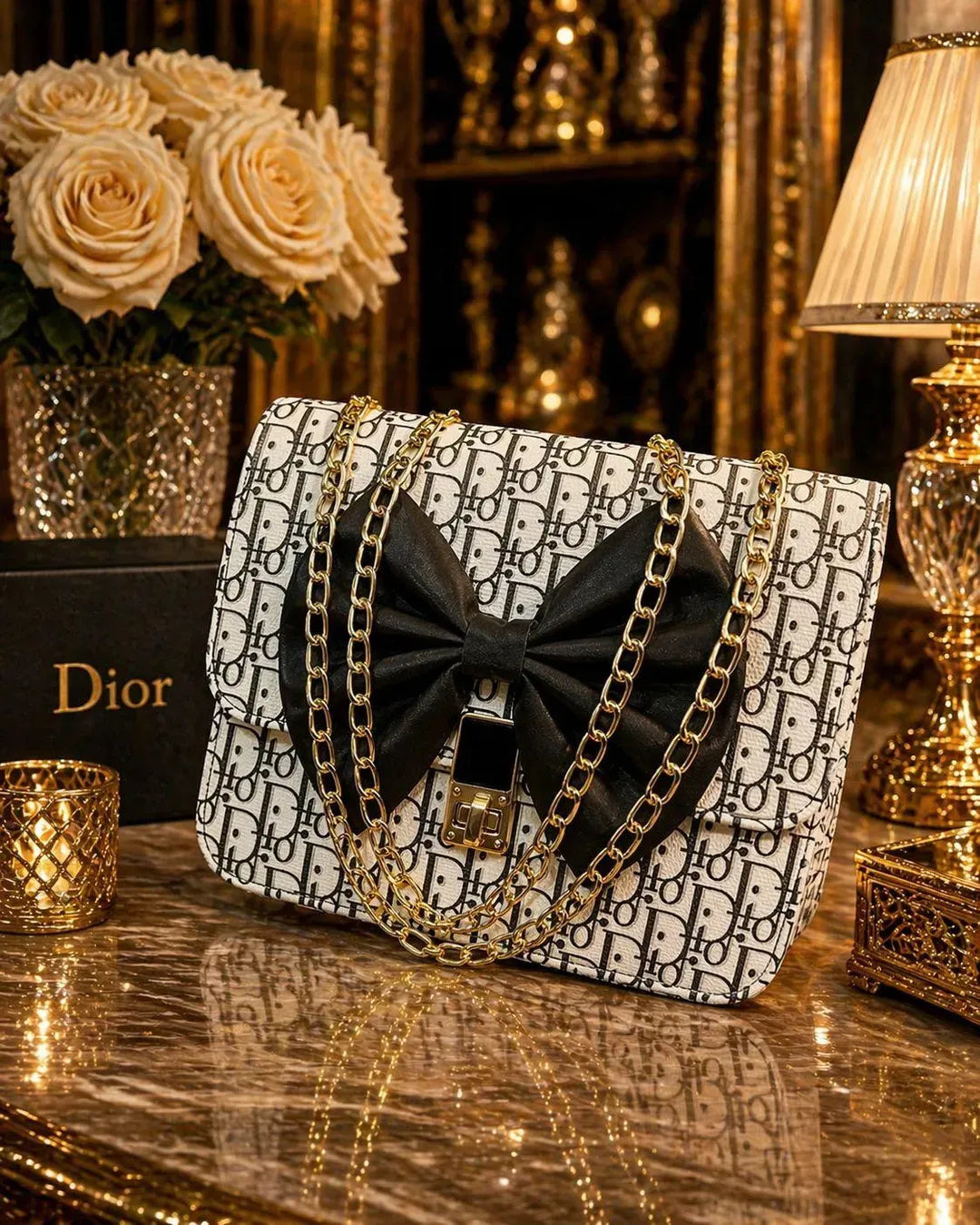 Black Leather Chain Crossbody Bag for Girls