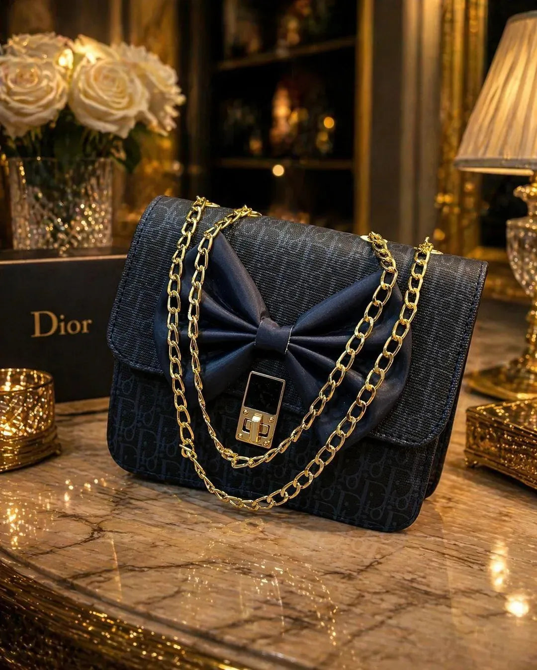 Dior Black Leather Chain Crossbody Bag for Girls Black