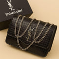 Black Rexine Crossbody Bag with Gold Chain Strap