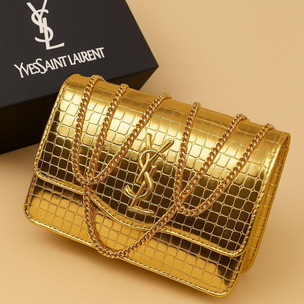 Golden Crossbody Bag for Women with Chain Strap