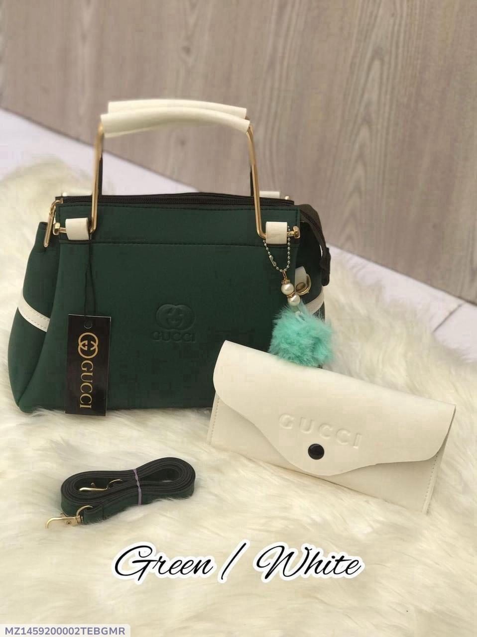 Green White Faux Leather Handbag Set with Wallet