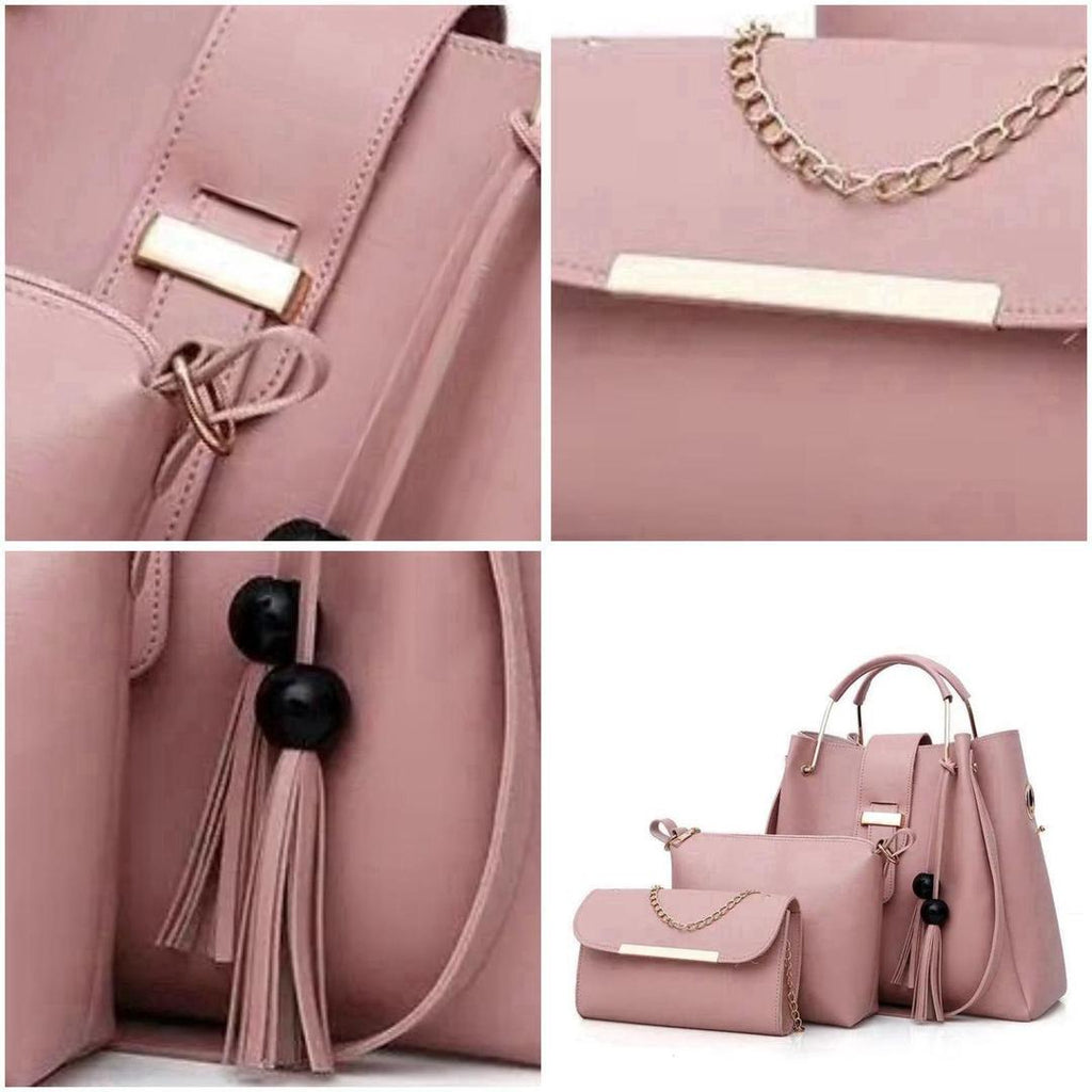Premium Quality 3-Piece Black Leather Handbag Set for Women