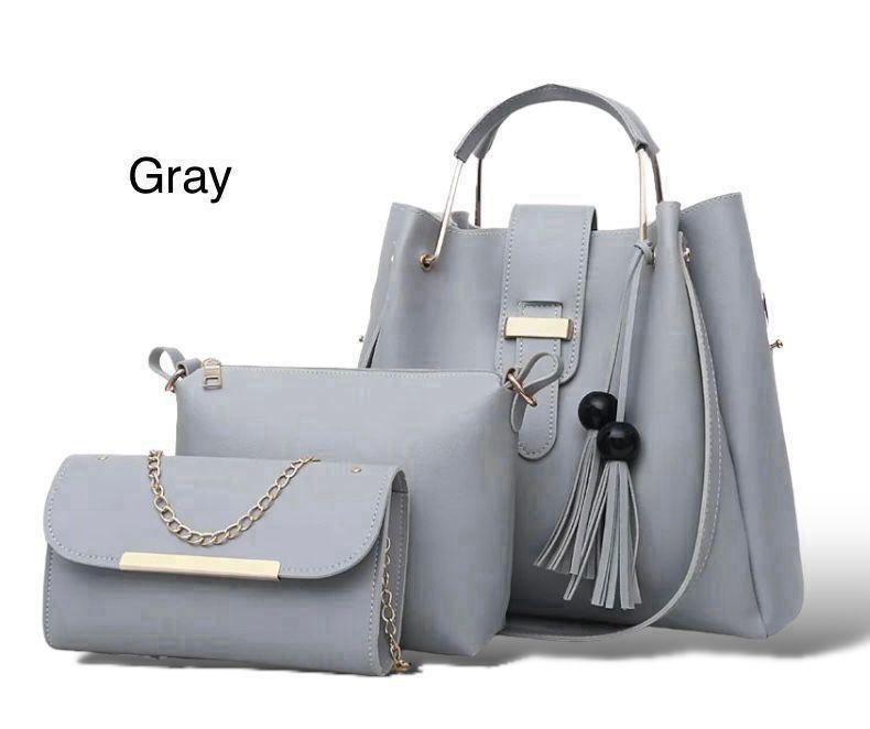 Premium Quality 3-Piece Black Leather Handbag Set for Women