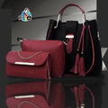 3-Piece Leather Handbag Set Maroon Black Tote Clutch