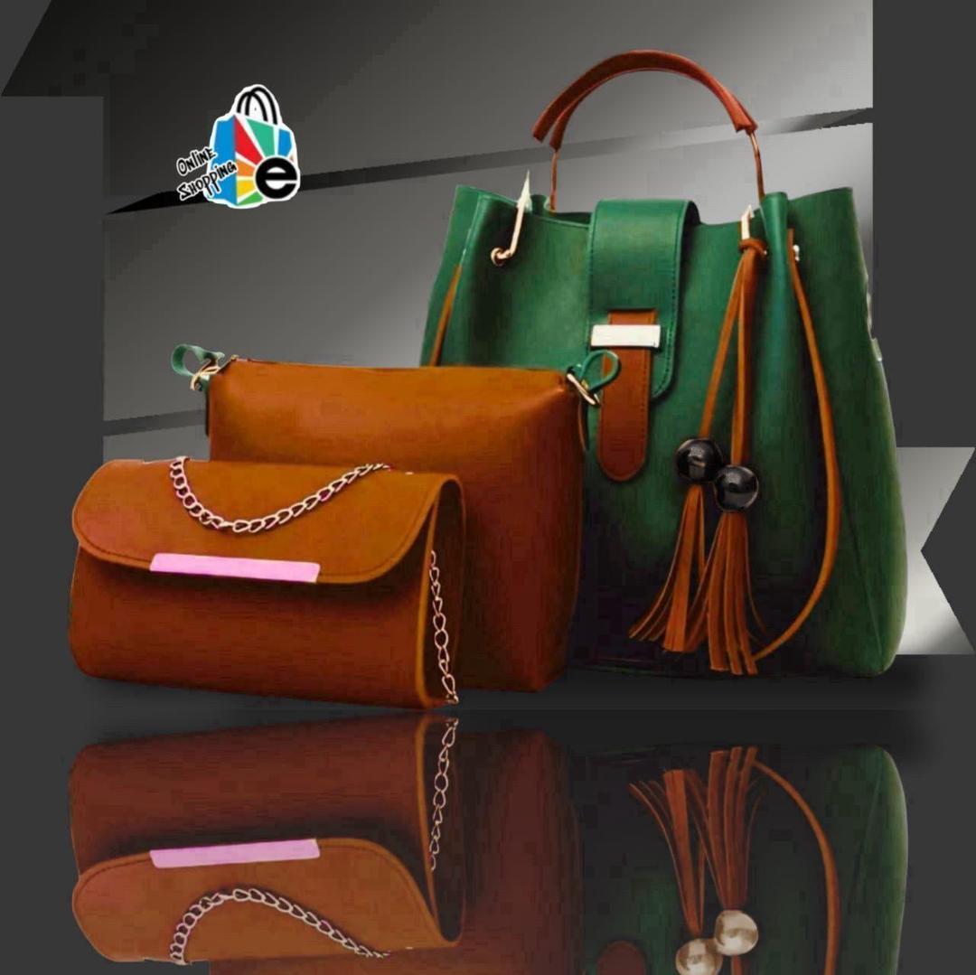 3-Piece Leather Handbag Set Maroon Black Tote Clutch