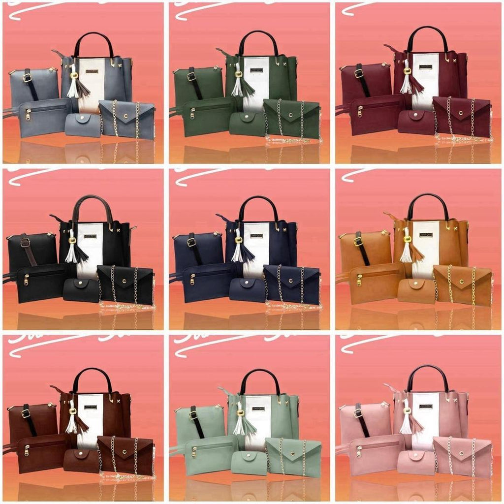 Premium Leather Handbag Set for Women Navy Blue 5-Piece