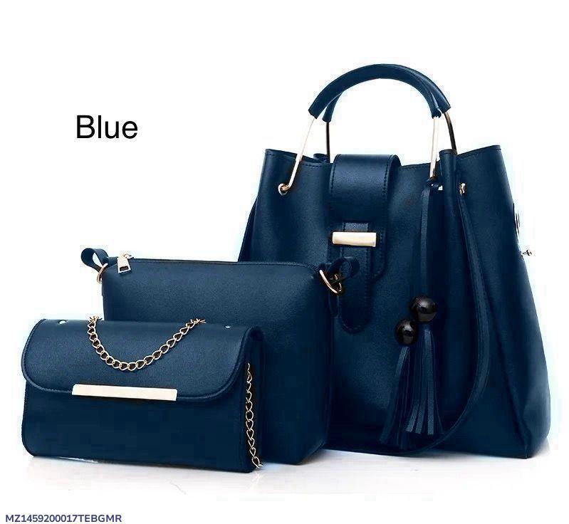Premium Leather Handbag Set Blue 3-Piece Daily Use