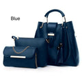 Premium Leather Handbag Set Blue 3-Piece Daily Use