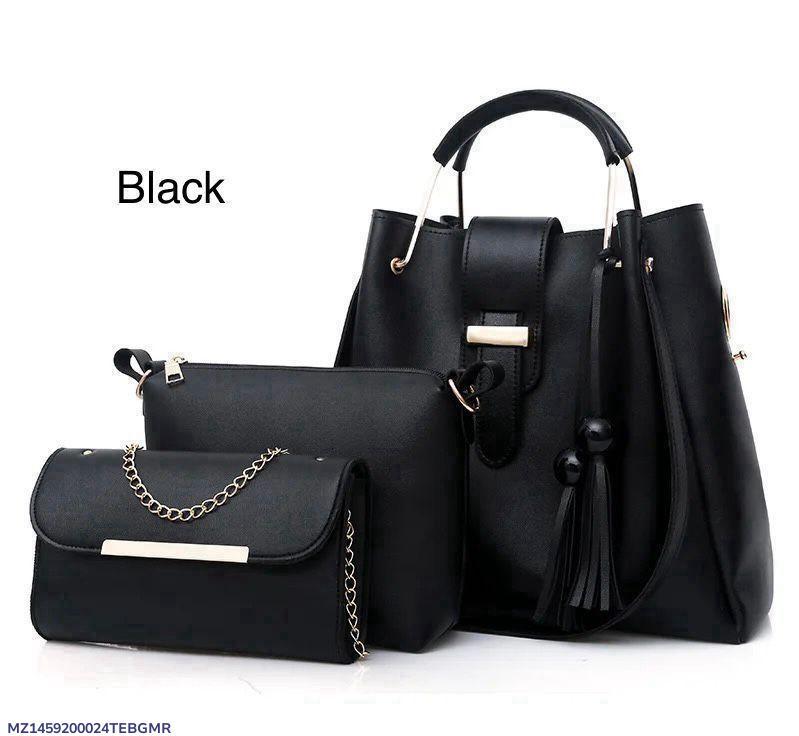 Black Leather Handbag Set for Girls School Office Party