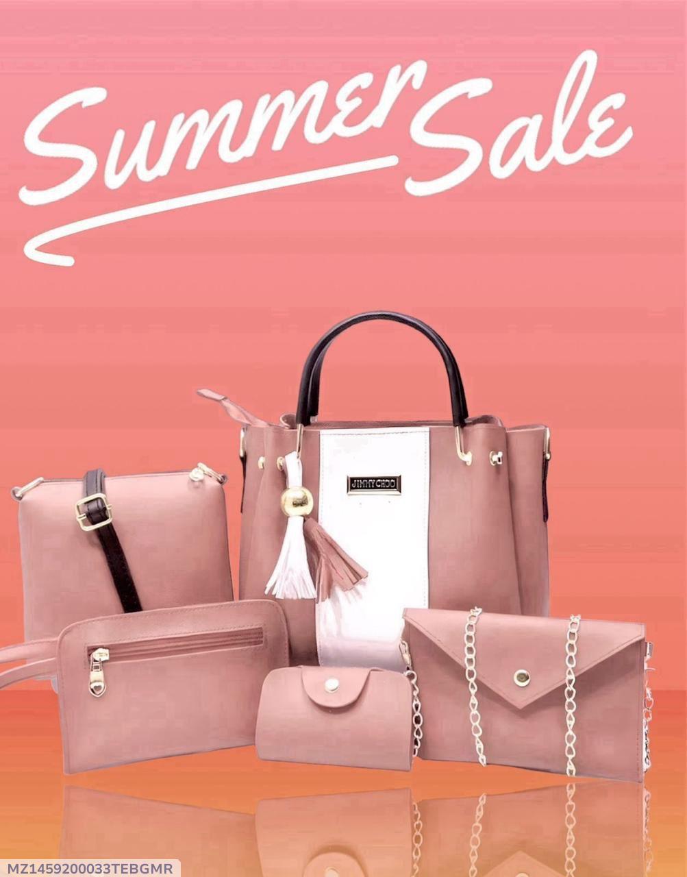 Pink Rexine 5-Piece Handbag Set for Women