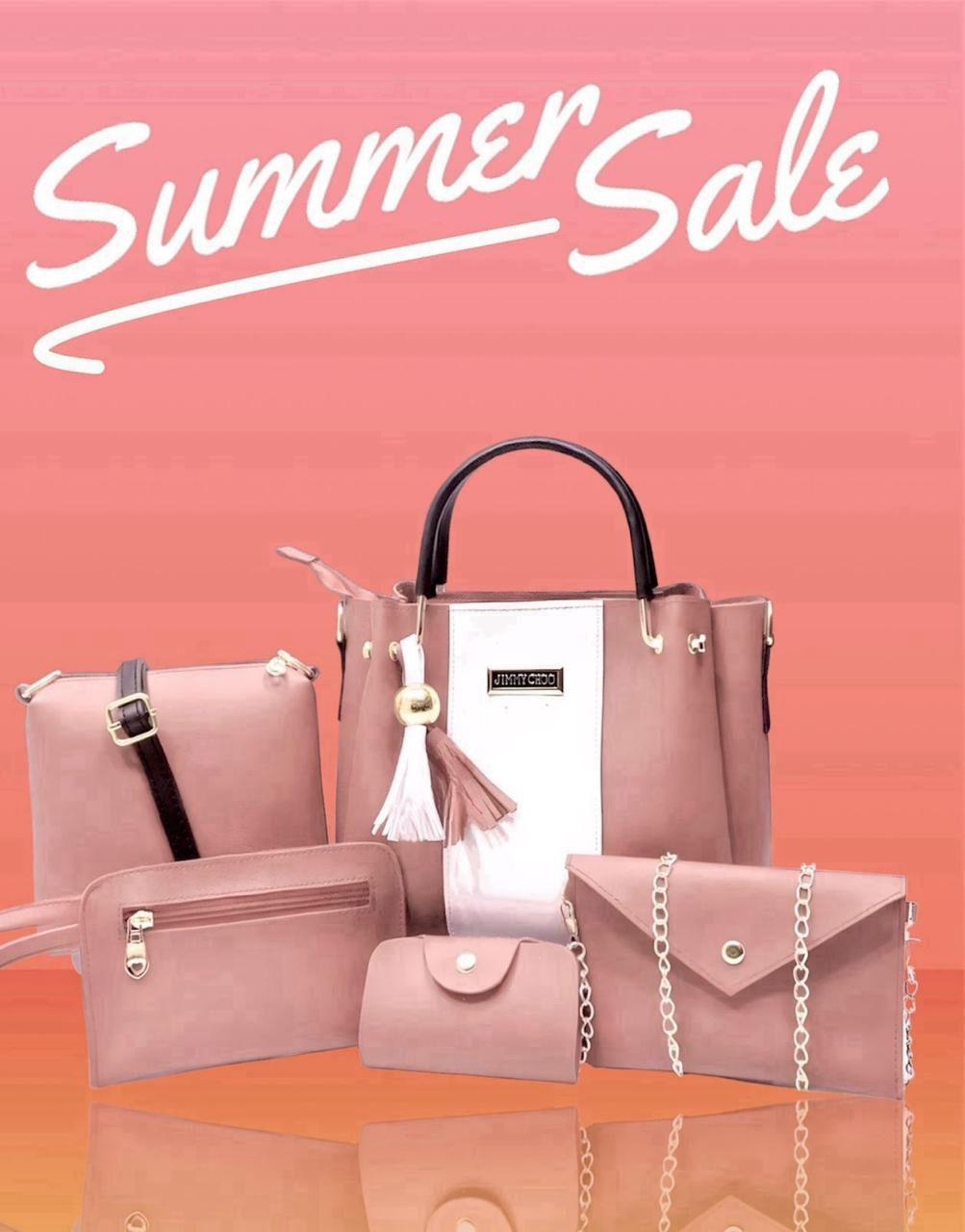 Pink Rexine 5-Piece Handbag Set for Women