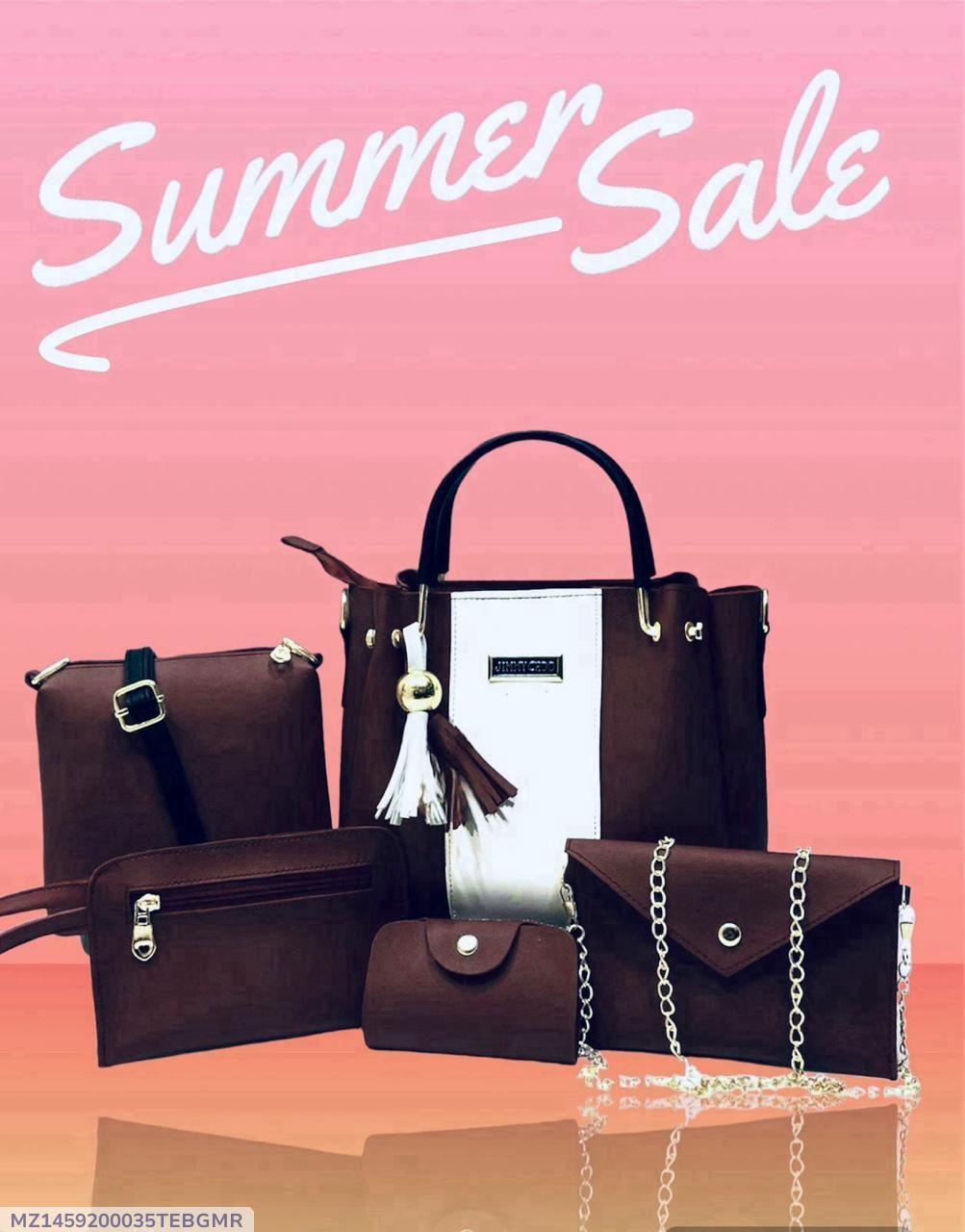 Premium 5-Piece Rexine Handbag Set Brown Pakistan