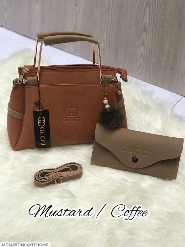 Mustard Coffee Rexine Handbag Set for Girls