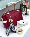 Maroon Rexine Handbag with Wallet & Strap
