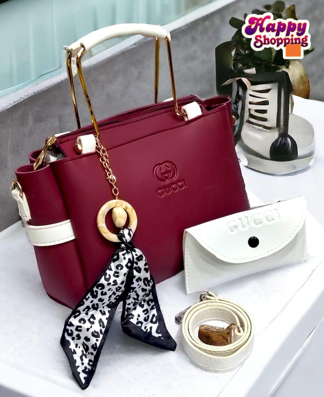 Maroon Rexine Handbag with Wallet & Strap