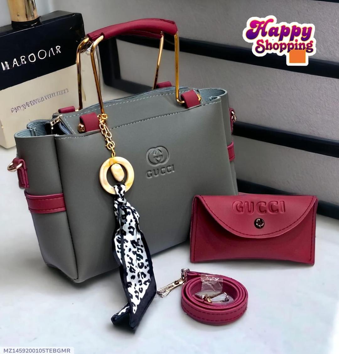 Gucci Style Grey Red Handbag with Wallet & Strap