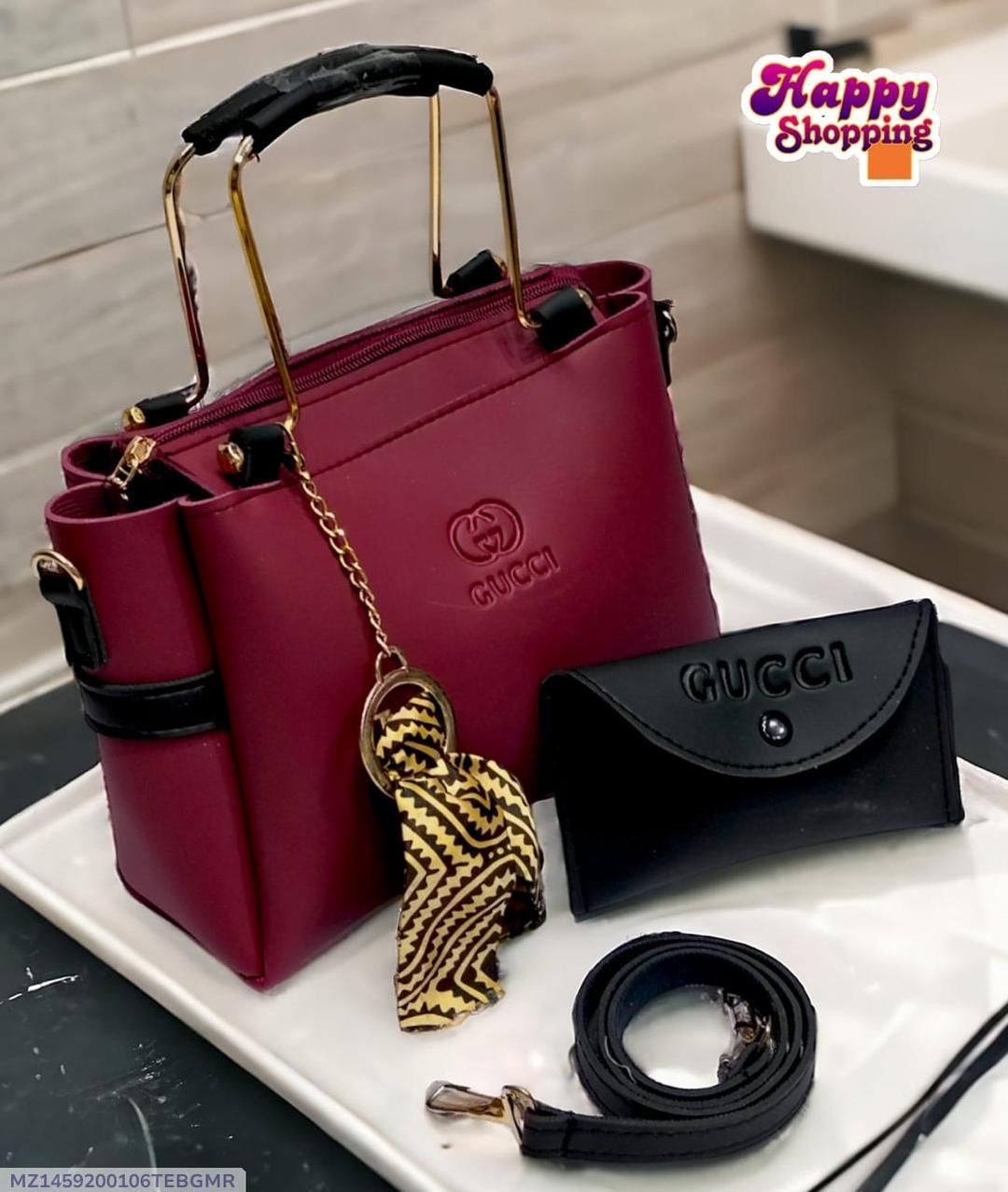 Maroon Rexine Handbag with Detachable Strap & Wallet