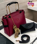 Maroon Rexine Handbag with Detachable Strap & Wallet