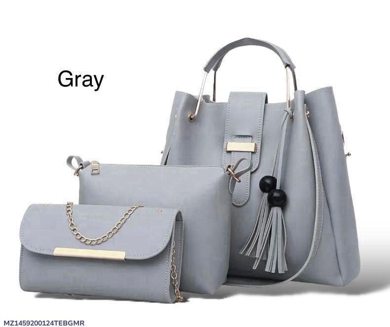 Grey 3-Piece Handbag Set for Women with Top Handle